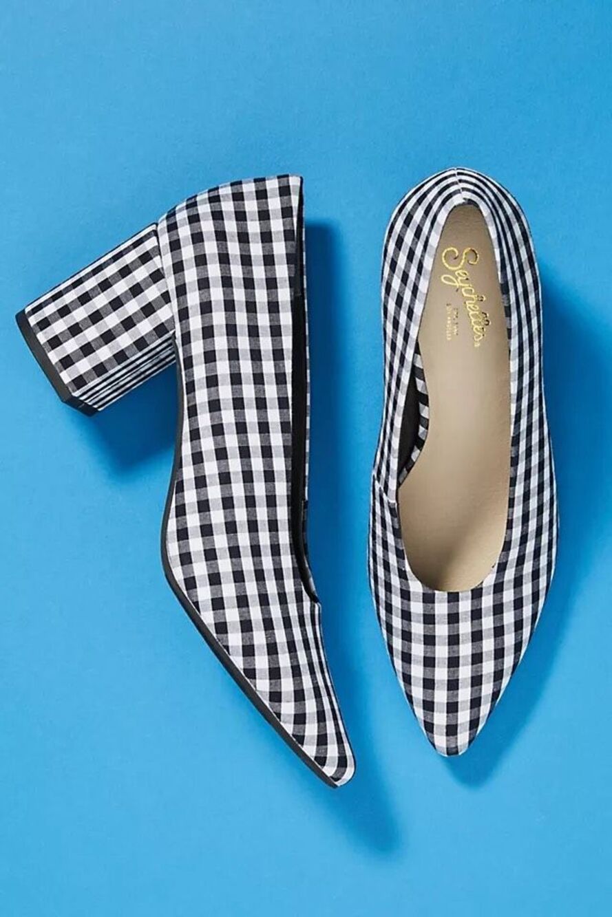 Seychelles for Anthropologie Women’s Black White Gingham Cotton Rehearse Heels
